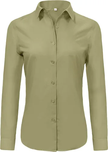 Miniatura 44 de Ruisin - Camisas supersuaves sin arrugas y con botones para mujer, unicolor, manga larga, diseño a rayas, estilo formal, blusa de vestir
