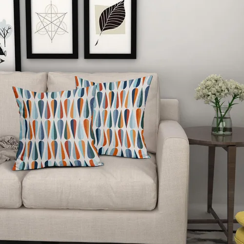 Miniatura 7 de Fundas de almohada de mediados de siglo de 20 x 20 pulgadas, fundas de almohada cuadradas con forma de gota azul y naranja, fundas de almohada