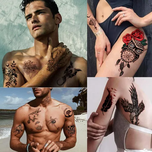 Miniatura 5 de Yazhiji 56 hojas de tatuajes temporales, 11 hojas de tatuajes de medio brazo para hombres o mujeres con 45 hojas de tatuajes falsos diminutos