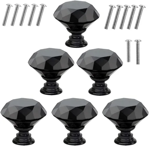 Miniatura 16 de Akstore 6 pomos de cristal para gabinetes de 1.18 pulgadas (1.181 in) con forma de diamante, para cajones de cocina, aparador, armario, tiradores