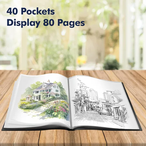 Miniatura 2 de Carpeta de portafolio de arte, 40 fundas transparentes protectoras de papel, libro de presentación transparente de 80 páginas para obras de arte