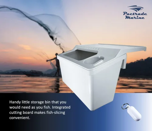 Miniatura 6 de Pactrade Marine Contenedor de almacenamiento blanco para kayak, con 22 cebos de pesca y señuelos, ranuras para aparejos montados en Gunwale, mesa
