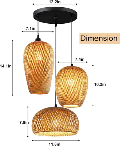 Miniatura 2 de GWY Lámpara colgante de farol de bambú, estilo japonés retro E27, lámpara colgante de techo para sala de estar, dormitorio, restaurante, cafetería