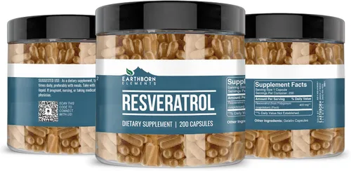 Miniatura 2 de Earthborn Elements Resveratrol 200 cápsulas, puro y sin diluir, sin aditivos