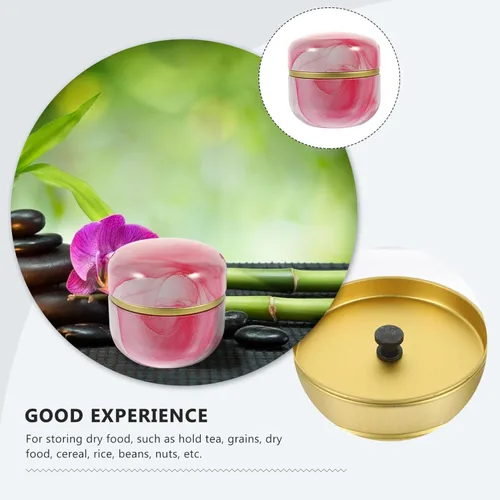 Miniatura 7 de Luxshiny Bote de té de hojas sueltas de estilo japonés portátil para almacenamiento de té, tarro de hojalata redondo decorativo para alimentos secos
