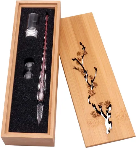 Miniatura 10 de Juego de bolígrafos de inmersión de cristal, vintage, hecho a mano, bolígrafo de firma de cristal, elegante bolígrafo de inmersión de cristal