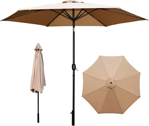 SereneLife Home - Sombrilla de mesa de patio de 10 pies, 6 varillas resistentes con botón de inclinación, manivela abierta de fácil cierre, muebles