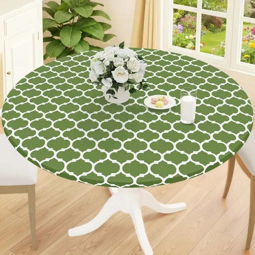 Miniatura 42 de Smiry Mantel redondo de pícnic, fundas de mesa elásticas impermeables para mesas de 18 a 24 pulgadas, manteles de vinilo con parte trasera