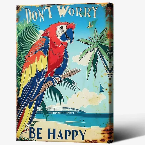 Miniatura 19 de Póster de decoración de bar Tiki con texto en inglés "Don't Worry, Be Happy Parroth", póster hawaiano para decoración del hogar, adecuado para Multi