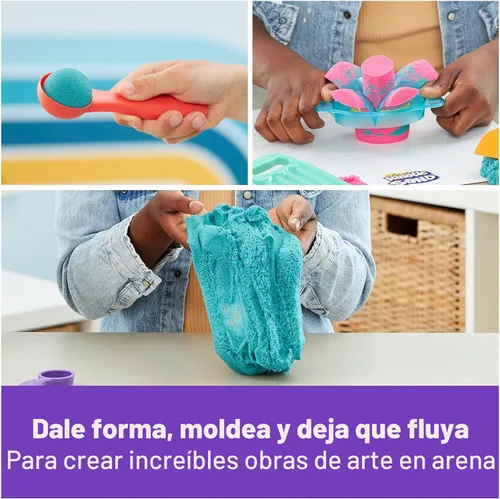 Miniatura 3 de Kinetic Sand, Ultimate Sandisfying Set con arena de juego de 2 libras (rosa, amarillo y verde azulado), 10 herramientas y moldes, juguetes