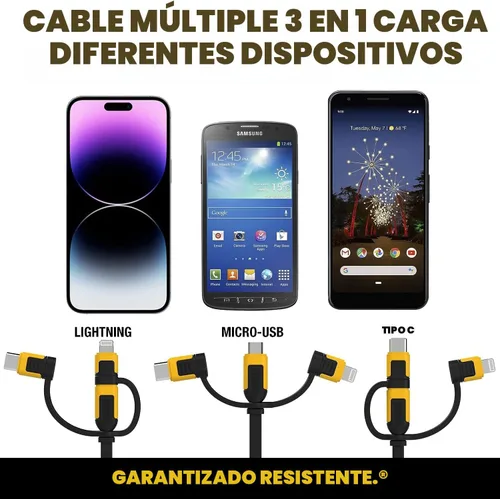 Miniatura 2 de DEWALT Cable de carga multiusos retráctil 3 en 1 de servicio pesado, cable de carga rápida de 3 pies, adaptador de carga múltiple con puerto