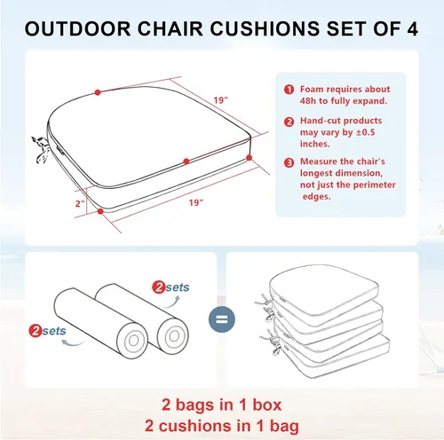 Miniatura 2 de Favoyard Cojines para sillas de exterior de 19 x 19 x 2 pulgadas, juego de 4 cojines de asiento impermeables para muebles de patio con funda