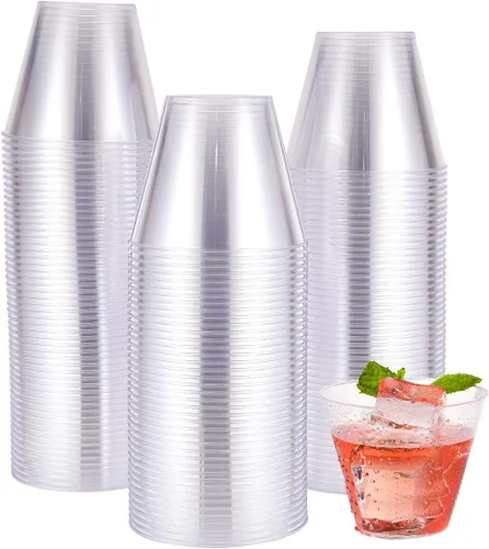 JOLLY CHEF Vasos de plástico desechables transparentes de 9 onzas, paquete de 100 vasos de plástico transparente, vasos de fiesta resistentes, vasos