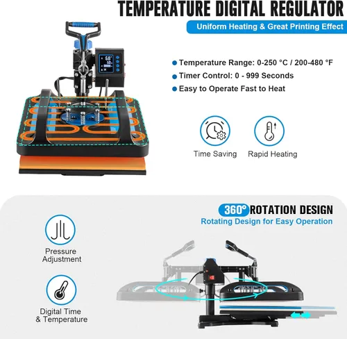 Miniatura 4 de Topdeep Prensa de Calor Pro 15x12 Pulgadas, Máquina de Prensa de Calor 8 en 1 con Prensa de Vasos de 30 OZ, Máquina de Prensado de Camisetas