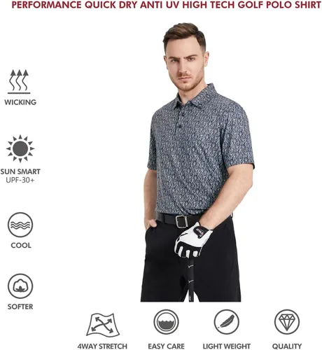Miniatura 5 de Men's Golf Polo Shirts Short Sleeve Striped Performance Moisture Wicking Dry Fit Golf Shirts for Men