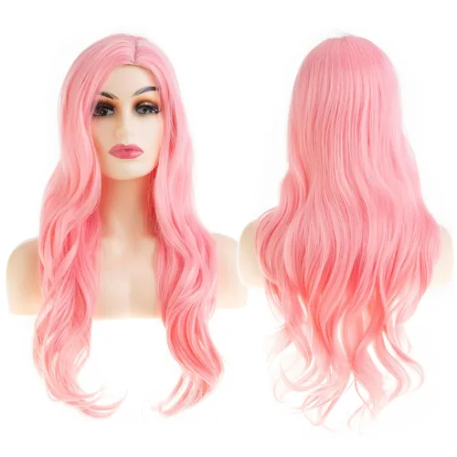Miniatura 16 de Peluca larga rizada ondulada roja para mujer, raya lateral, aspecto natural, fibra sintética para cosplay, resistente al calor, cabello de reemplazo