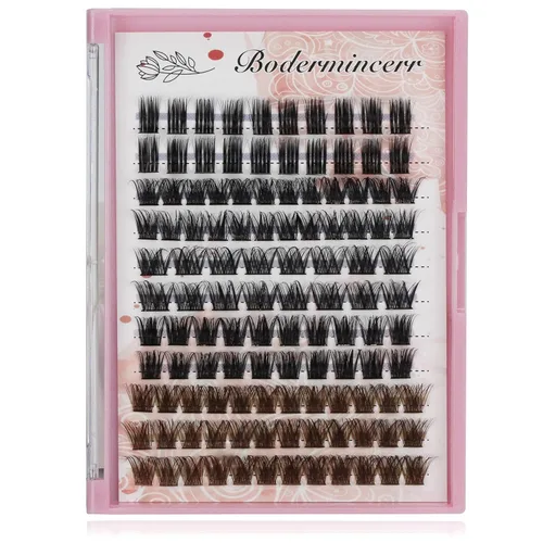 Miniatura 4 de Bodermincer Rizo D, 5 estilos, pestañas postizas de injerto segmentado mixto, pestañas individuales en racimo de pestañas negras, pestañas