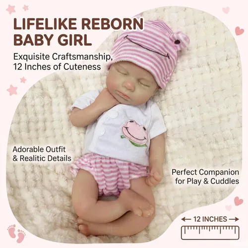 Miniatura 9 de OtardDolls Muñecas Reborn de 33cm de Silicona para Niñas, Muñecas de Cuerpo Completo, Realistas, Hechas a Mano, Pintadas, Muñecas Reborn de Silicona