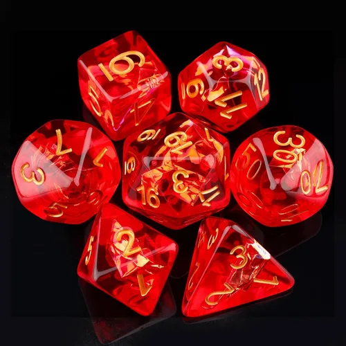 Miniatura 21 de Haxtec DND Conjunto de Dados 7 Piezas Conjunto de Dados de Resina Negro con Inclusión de Mylar Iridiscente Dados Poliédricos D&D