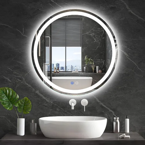 Miniatura 9 de Espejo de baño LED de 16 x 24 pulgadas, espejo retroiluminado con luces para montaje en pared, antivaho, 3 colores, regulable, función de memoria