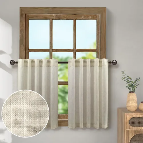 Miniatura 10 de Pitalk Cortinas de lino para café de 24 pulgadas de largo, con bolsillo trasero, plisadas, estilo bohemio, granja, cocina, cortinas para ventana