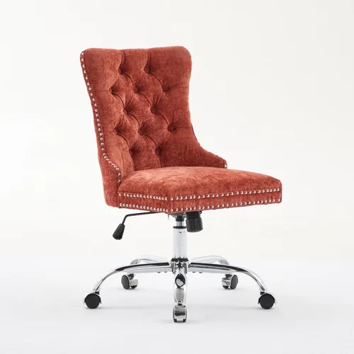 Miniatura 17 de Silla de oficina en casa de terciopelo con base de metal dorado y ribete de cabeza de clavo, moderna silla de trabajo tapizada giratoria tapizada