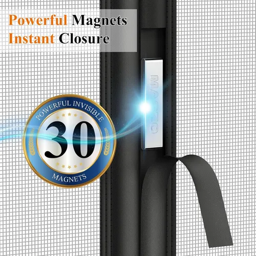 Miniatura 4 de MAGZO Puerta mosquitera magnética, se adapta a puertas de 32'' x 80'' (tamaño de malla de 34'' x 81''), apertura desplazada izquierda y derecha, Gris