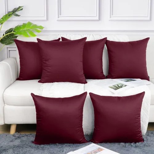 Miniatura 32 de Coddsmz Paquete de 6 fundas de almohada decorativas 100% algodón, fundas de cojín cuadradas de Navidad sólidas para el hogar, cama, sofá, día