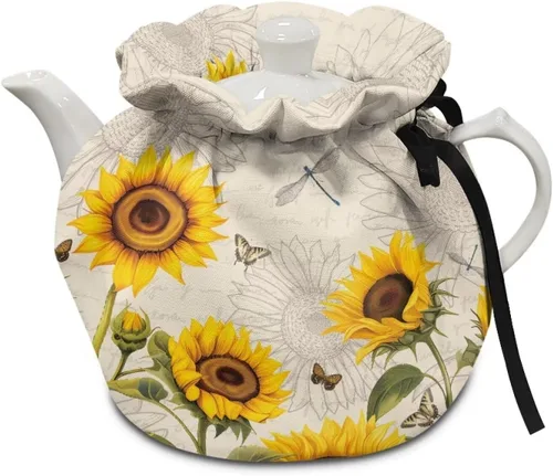 Miniatura 10 de DISNIMO Funda de tetera aislada a prueba de polvo con diseño floral de colibrí, para mantener el calor, accesorios decorativos, colcha