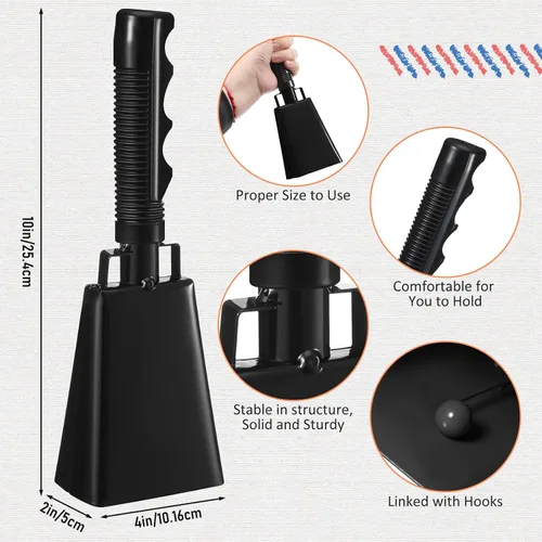 Miniatura 2 de 6 Pcs 10 Inch Cowbell with Handle Cheering Bell for Sports Events Large Noise Makers Cow bells Loud Cowbell Bulk for Football Games Party Chimes