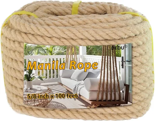 Miniatura 44 de Cuerda de Manila de 2 pulgadas x 50 pies, cuerda de cáñamo gruesa de 4 hebras trenzadas, cáñamo natural para manualidades de servicio pesado