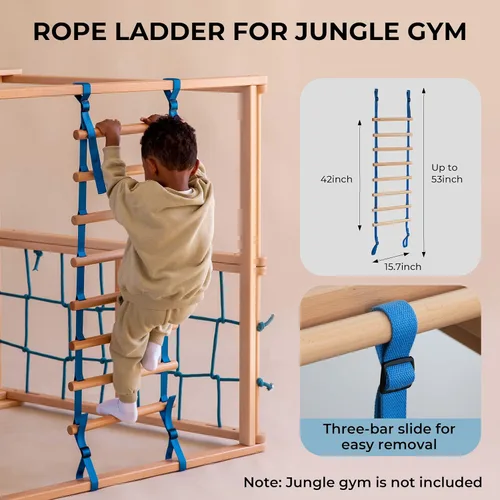 Miniatura 2 de AVDAR Escalera de cuerda para niños diseñada para gimnasios de selva de interior, escalera de cuerda de columpio de madera, accesorios para patio