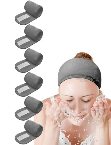Miniatura 5 de EUICAE Diadema de spa, paquete de 5 toallas negras para la cabeza, antideslizantes, elásticas, lavables para maquillaje, lavado facial, tratamiento