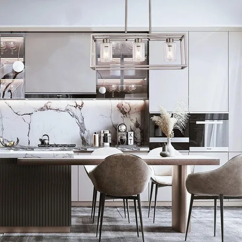 Miniatura 5 de XILICON Accesorios de iluminación de comedor colgantes de níquel cepillado de 3 luces modernas lámparas colgantes contemporáneas con pantalla