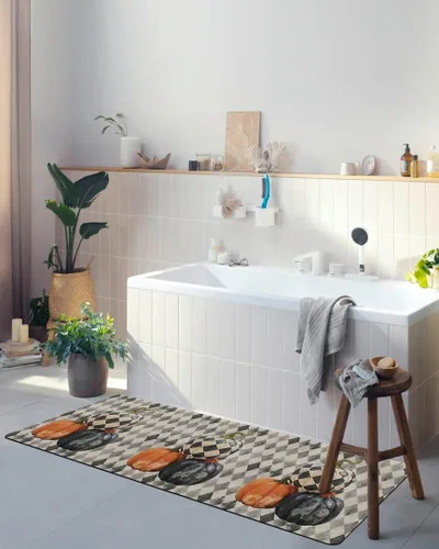 Miniatura 5 de Tapete de baño con diseño floral de calabazas para bañera, antideslizante, de secado rápido y absorbente, de tierra de diatomeas, tapete