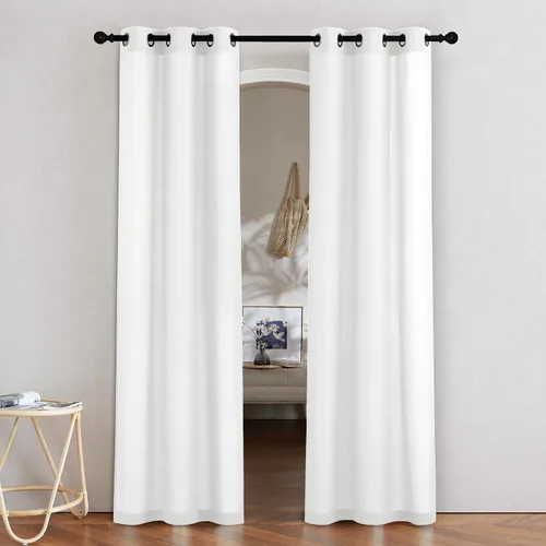 Miniatura 170 de NICETOWN Cortinas de lino natural con textura de lino para dormitorio, mezcla de lino rústica con ojales en la parte superior, semitransparentes