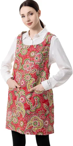 Miniatura 13 de Delantales de talla grande para mujer con bolsillos, delantales de algodón y lino, delantales para hornear, cocina, cocina