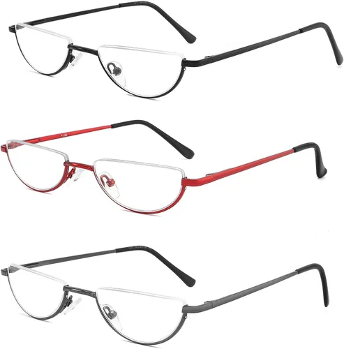 Miniatura 7 de Lentes de lectura de media luna, anti luz azul, rayos UV, medio marco semi lente delgado con bisagra de resorte con funda para hombres y mujeres