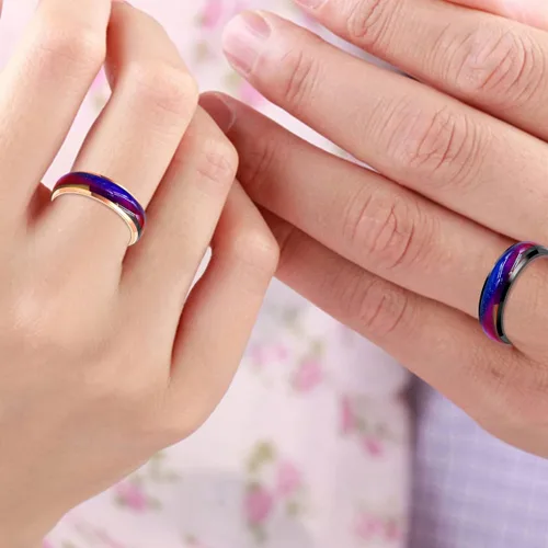 Miniatura 3 de Anillo de acero inoxidable de 0.236in, sensible a la temperatura, para hombres y mujeres, chapado en oro rosa, aniversario, boda, cumpleaños