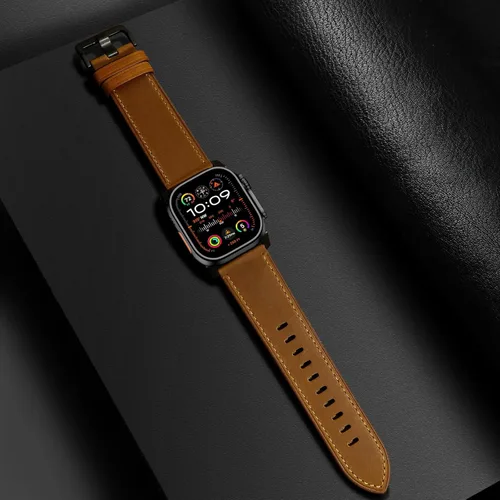 Miniatura 5 de UUPWPOKT Correa de cuero compatible con Apple Watch Ultra 3/2/1 de 49 mm, 46 mm, 45 mm, 44 mm, 42 mm para hombres, correa de cuero genuino