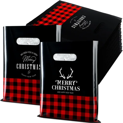 Miniatura 8 de Sadnyy 100 paquete de bolsas de regalo de Navidad de plástico a granel, bolsas de compras pequeñas de Navidad, mercancía, bolsas gruesas de venta al