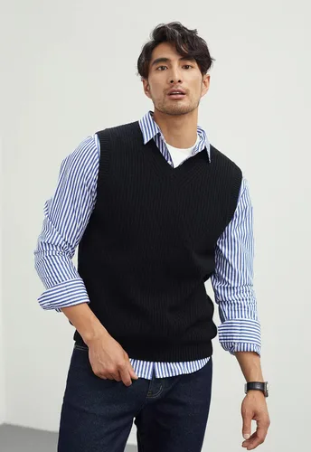 Miniatura 2 de zhili FS - Suéter de punto con cuello en V para hombre, sin mangas, chaleco de punto, liso, liso, ajuste holgado, todo tipo de suéter