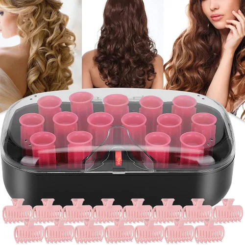 Miniatura 5 de Rodillos eléctricos con calefacción, 15 unidades de varillas eléctricas para rizar el cabello, rodillo rizador de pelo de 1.181 in con pinzas