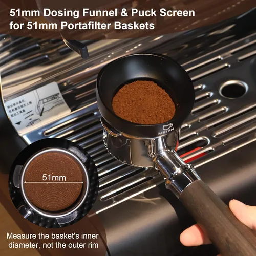 Miniatura 4 de MEION Juego de embudo dosificador de espresso y pantalla de disco, embudo magnético para café, pantalla de disco de espresso reutilizable