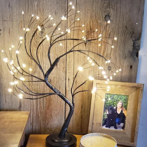 Miniatura 2 de 108 luces LED para árbol de mesa, 20 pulgadas, lámpara artificial de árbol bonsái parpadeante con 8 modos de iluminación y temporizador, decoración