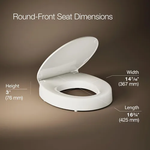 Miniatura 3 de KOHLER 25876-96 Hyten Asiento de inodoro redondo de cierre suave elevado de 3 pulgadas de altura, asiento contorneado con topes Grip-Tight, herrajes