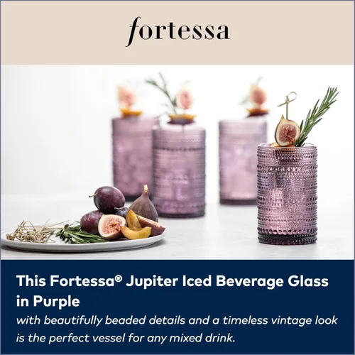 Miniatura 5 de Fortessa Jupiter Vaso de vidrio con cuentas y diseño de clavos, 385 ml para bebidas heladas (juego de 6), púrpura