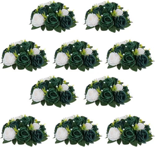 Miniatura 16 de NUPTIO Centros de mesa de flores blancas para mesas: 6 piezas de arreglo de bolas de flores artificiales para fiesta de boda, rosa floral falsa