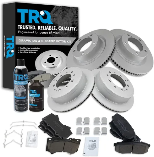 TRQ Kit de pastillas de freno delanteras y traseras y rotores Kit químico de freno pastillas de freno Rotor de freno Cerámica Premium recubierto G