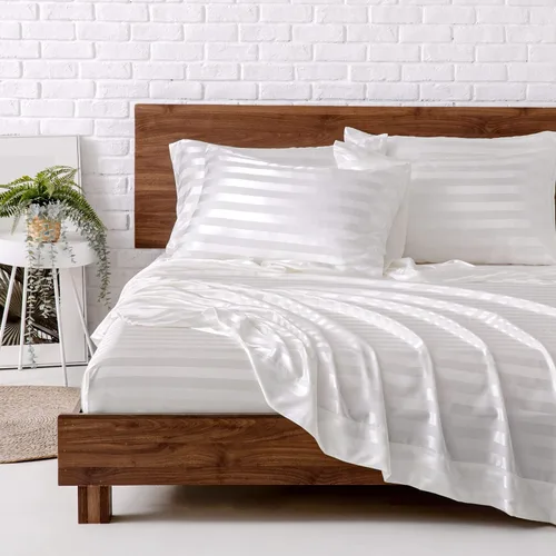 Miniatura 44 de MR&HM Sábanas de satén para cama de tamaño King, juego de 4 piezas de ropa de cama sedosa con bolsillo profundo de 15 pulgadas para colchón